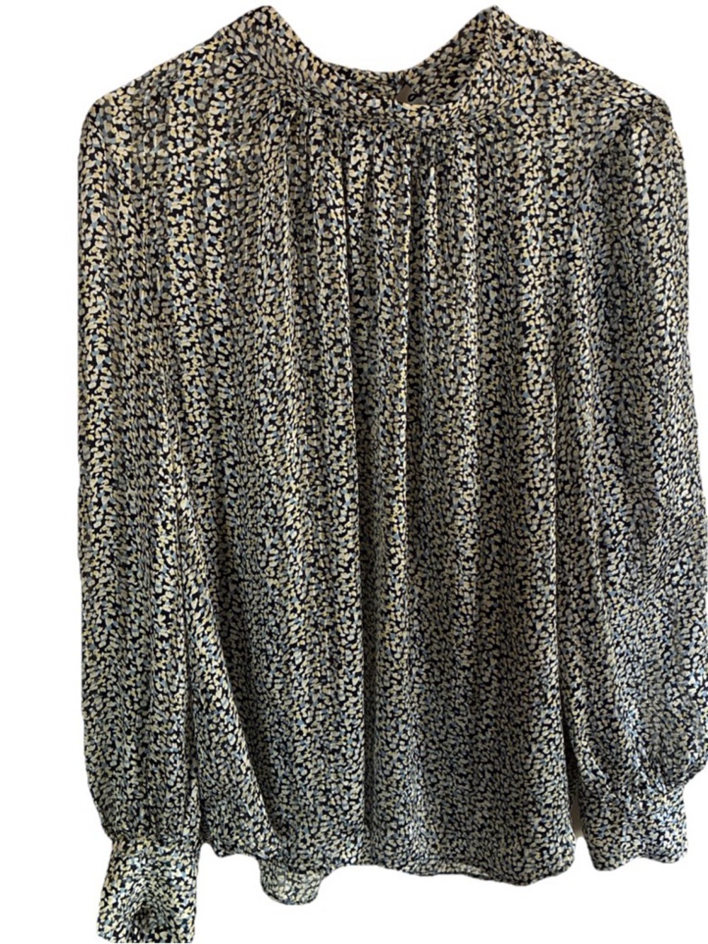 H&M-Mock Neck Top Long Sleeves Blouse Shirt Black/ Blue/ Yellow Sheer Sz XL